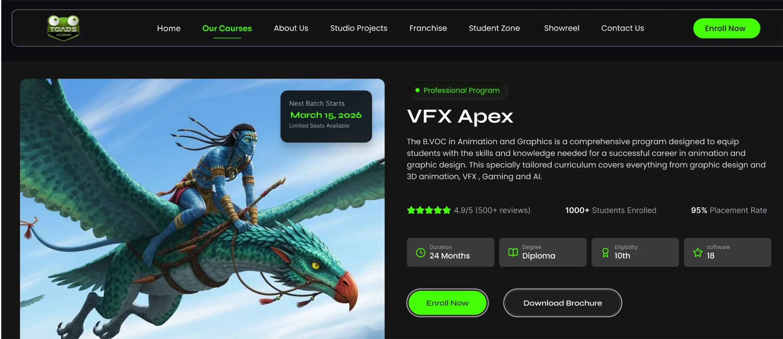 TOADS Academy – Educational VFX Institute – UI UX | Website Design